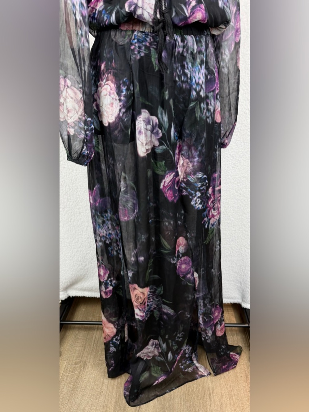 (NWT) THE JETSET DIARIES • Black/Multi Floral Peony Semi-Sheer Maxi Dress, L - Picture 8 of 14